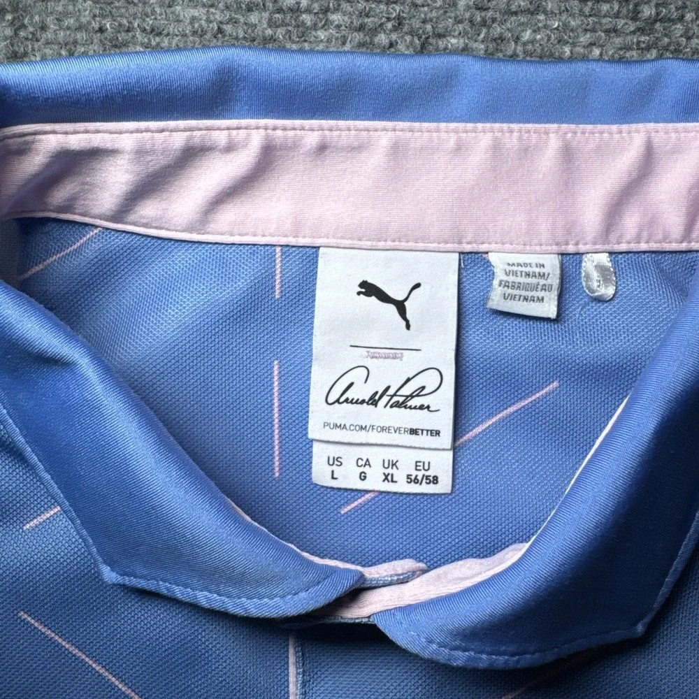 Puma x Arnold Palmer Geo Polo Shirt Mens Sz L Blue Golf Big Cedar National Final